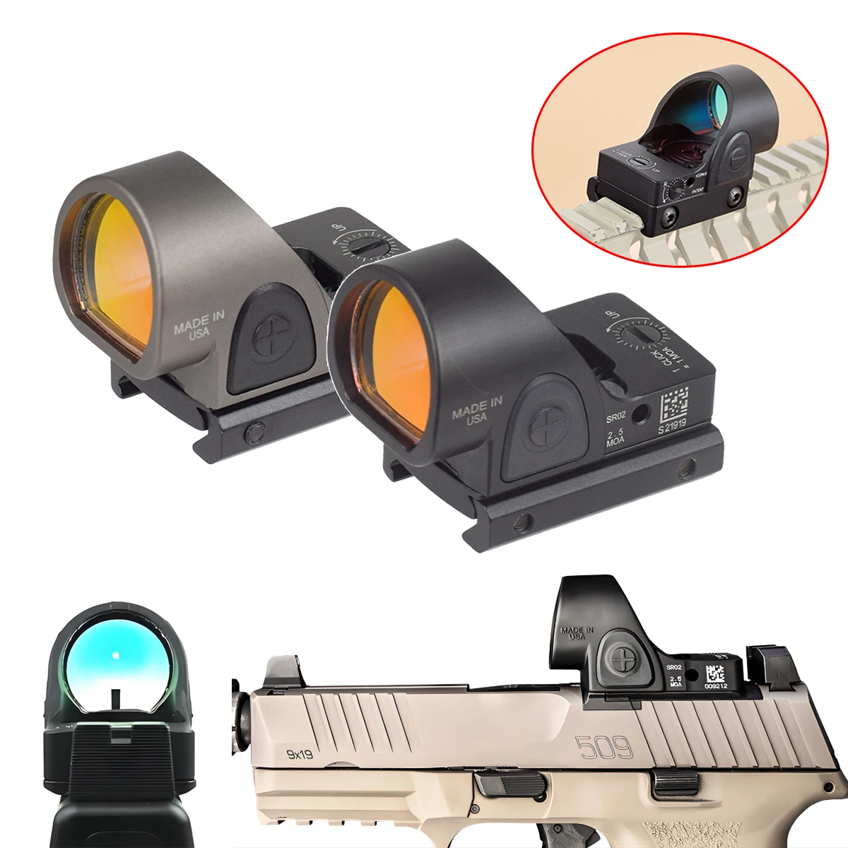 Trij SR/RM mira telescópica de punto rojo para pistola G17 G19 colimador reflejo caza RM óptica de punto rojo mira telescópica riel de 20mm AR15 M4 - imagen 2