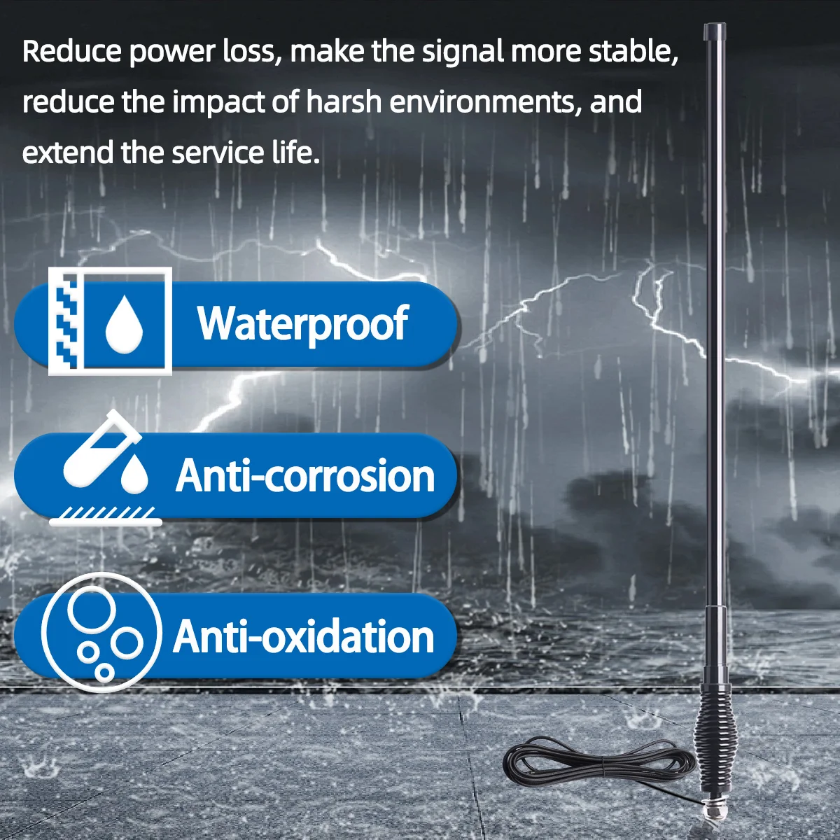 Antena móvil GMRS de fibra de vidrio de 462-467MHz con soporte de montaje de Base de resorte resistente Cable Coaxial RG58 para Radio de vehículo - imagen 4