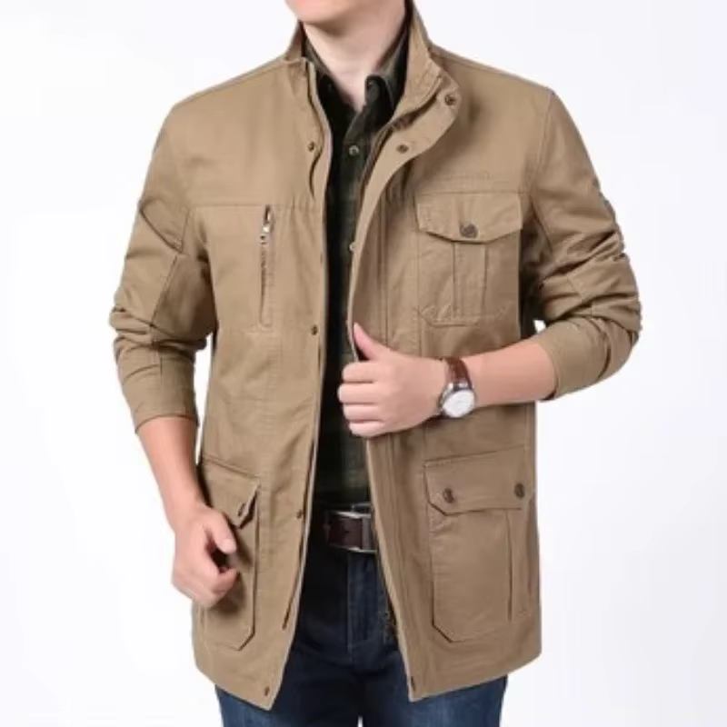 Chaqueta militar de algodón con múltiples bolsillos para hombre, prendas de vestir de calidad, abrigos informales de longitud media, talla grande, primavera y otoño - imagen 3