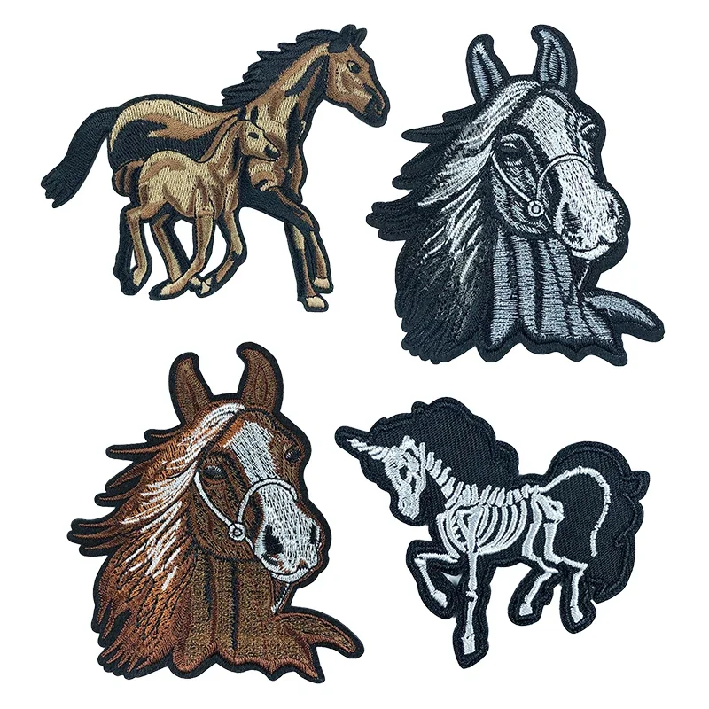 Parches termoadhesivos bordados con cabeza de caballo, accesorios de ropa para planchar, estilo étnico, unicornio, sangre de sudor