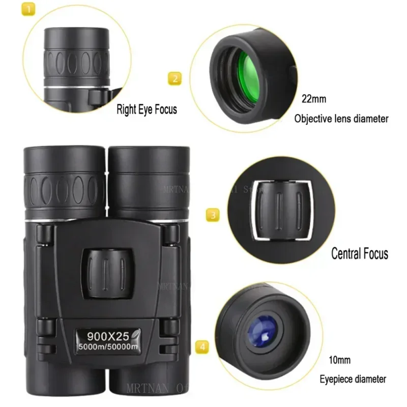 Binoculares potentes de 900x25, telescopio BAK4 de largo alcance, Monocular plegable portátil HD con poca luz para caza y acampada al aire libre - imagen 4