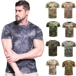 Camiseta de secado rápido para hombre, camiseta transpirable de camuflaje de combate Airsoft, camiseta informal militar de manga corta para caza y senderismo de verano