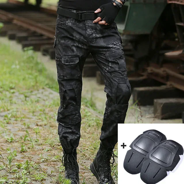 Pantalones tácticos de caza para hombre, Pantalón Cargo con rodilleras, Cambat de trabajo al aire libre, Airsoft - imagen 3