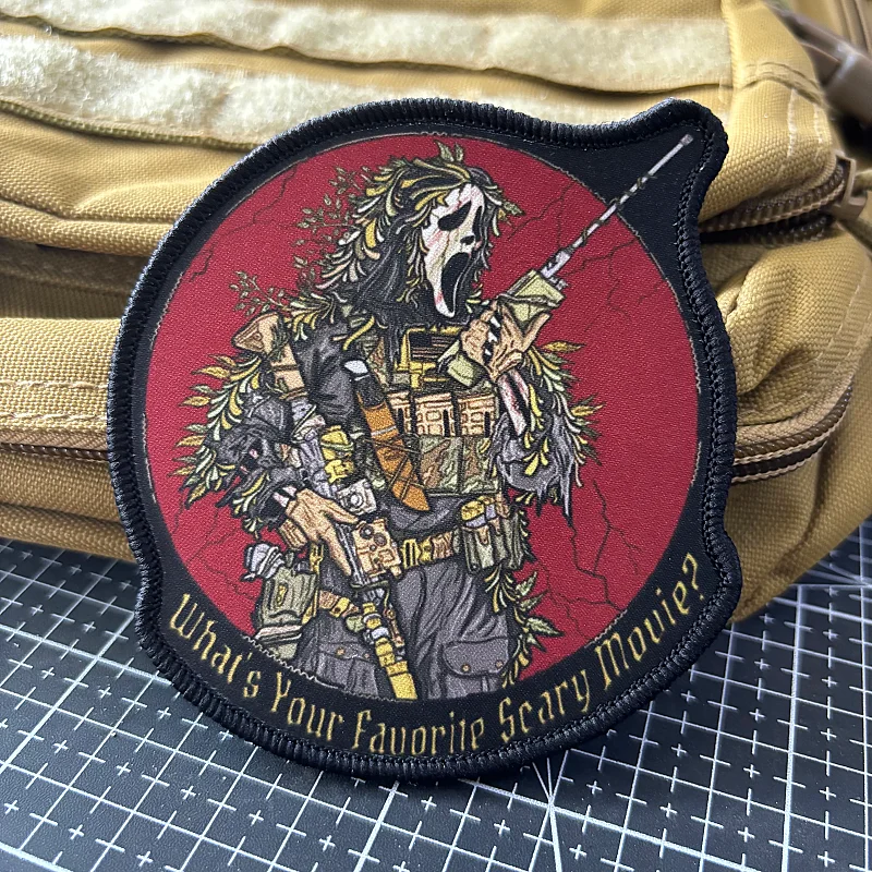 Insignia masculina "Call For Support", soldado enmascarado del ejército, parche táctico de guerrero de francotirador, brazalete militar, parches de gancho y bucle con estampado