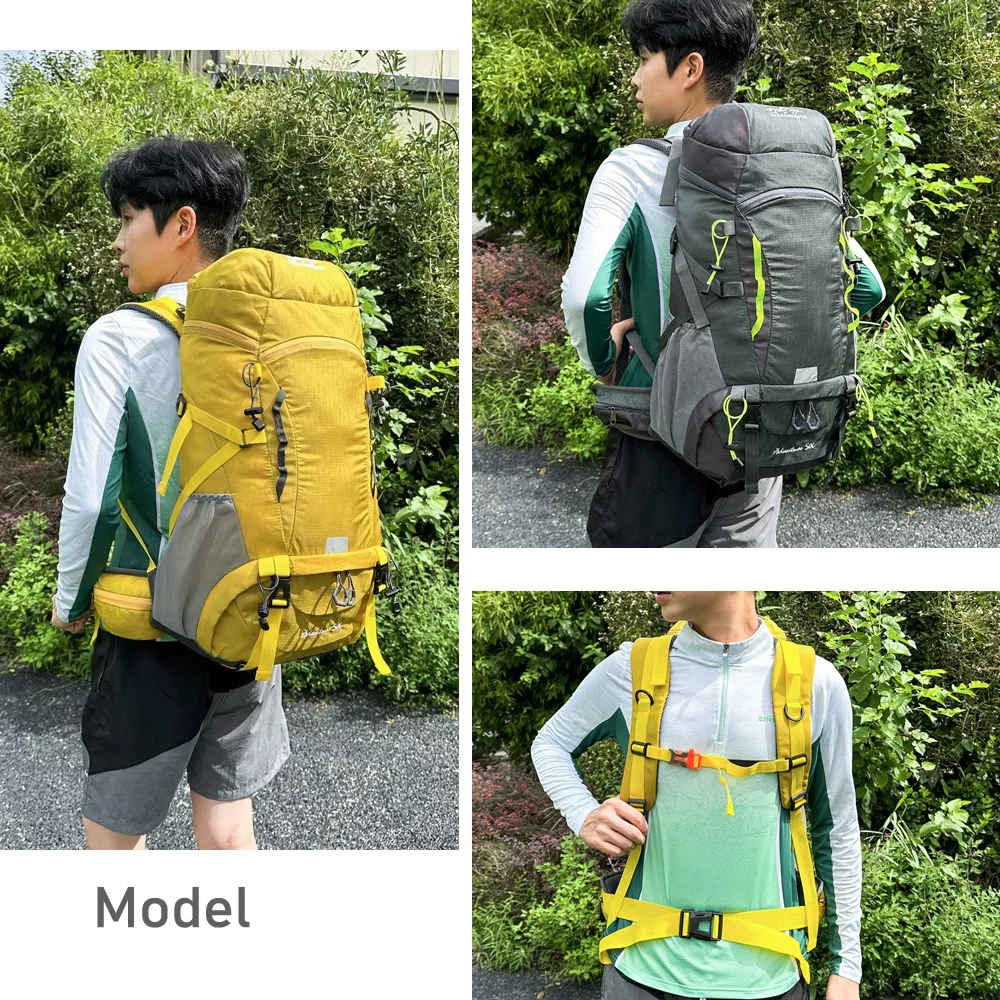 Mochila impermeable de 50L para acampar, bolso grande para senderismo, montañismo, senderismo, bolso de hombro con cubierta para lluvia, bolsa deportiva de viaje al aire libre para hombres - imagen 3