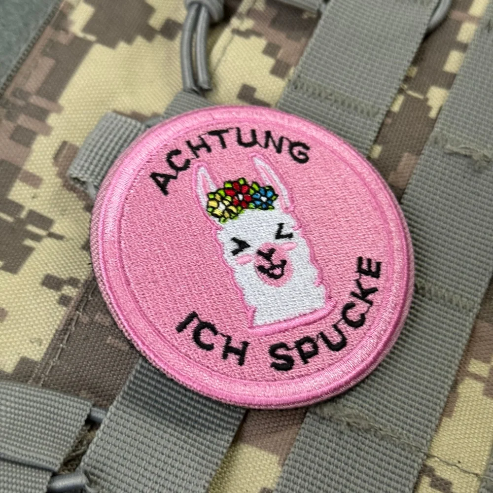 Insignia de moral táctica de Alpaca "Achtung Ich Spit Lama", parches de gancho bordados militares personalizados para ropa, pegatina para mochila - imagen 5