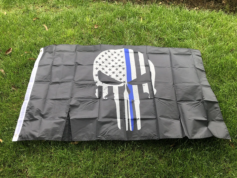 BANDERA SKY 90x150cm Bandera Punisher línea azul delgada hueso del cráneo América Punisher Bandera de la policía 3x5 pies Fondo negro Decorar Banner - imagen 2