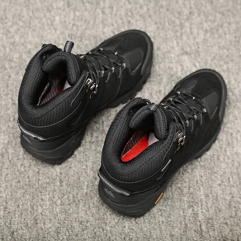 HIKEUP-Bota de senderismo de alta calidad para hombre, zapatos de invierno para exteriores, botas de Trekking informales antideslizantes con cordones para deportes al aire libre, gamuza impermeable - imagen 5