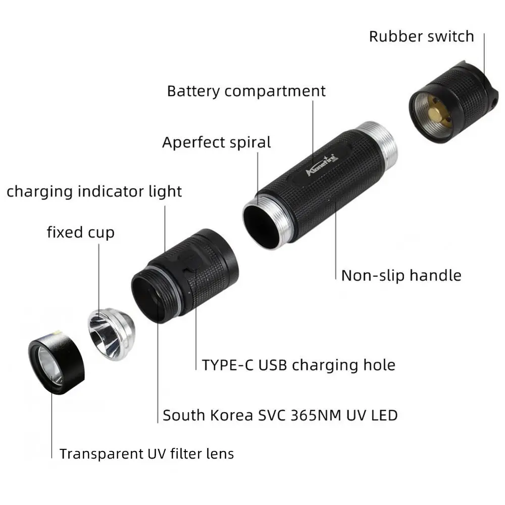 Linterna UV recargable por USB, luz ultravioleta negra, lámpara de detección de escorpión, 10W, 365nm - imagen 5