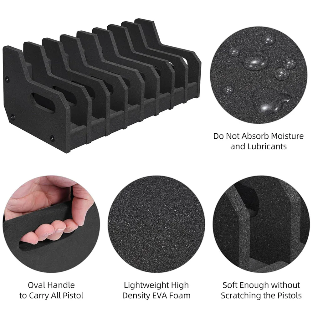 Estante para pistola con 8 ranuras, estante de exhibición para pistola de espuma, soporte para revistas Glock, almacenamiento de pistola, soporte para arma de espuma EVA suave - imagen 3