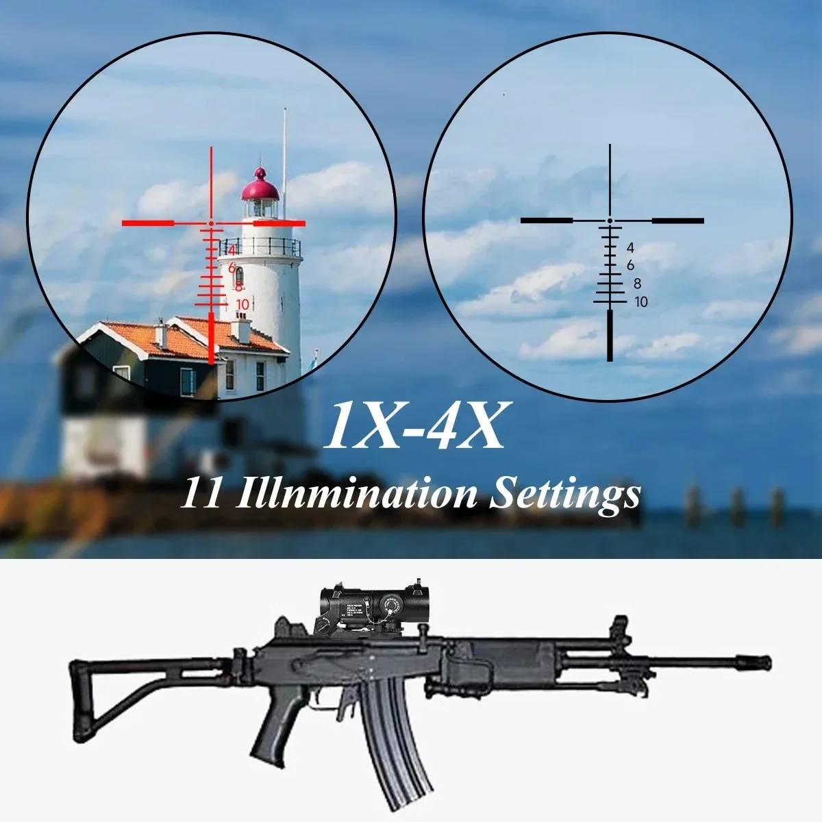 Caza 1x-4x ajustable fijo doble uso Rifle alcance rojo iluminado retícula punto rojo mira para disparar rápido desmontable - imagen 4