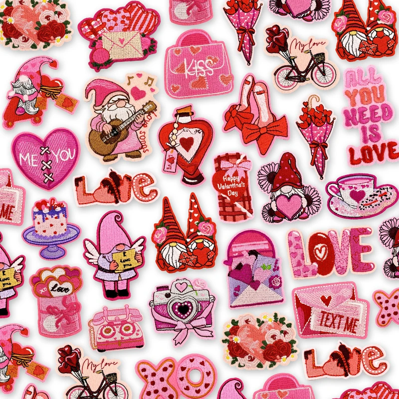 10 unids/lote regalos de navidad parches para planchar para ropa parche termoadhesivo para ropa decoraciones de parche bordado de amor rosa