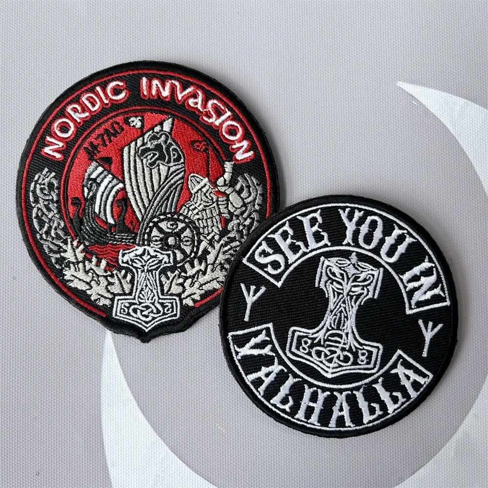 Parches bordados con hacha de árbol de la vida, símbolo vikingo, insignia de moral táctica, pegatina de gancho y bucle para mochila - imagen 3