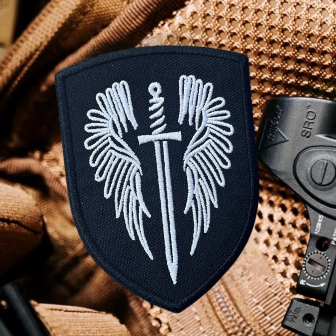 Parche de insignia de moral de espada y alas de Arcángel, emblema militar, brazalete táctico, gancho bordado y bucle, pegatinas para mochila de ropa - imagen 2