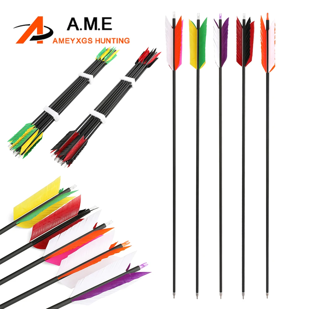 6/12 Uds flechas de carbono mezcladas 31,5 pulgadas flecha de tiro con arco pluma de pavo columna vertebral 500 ID 6,2mm OD 7,8mm arco recurvo tiro caza