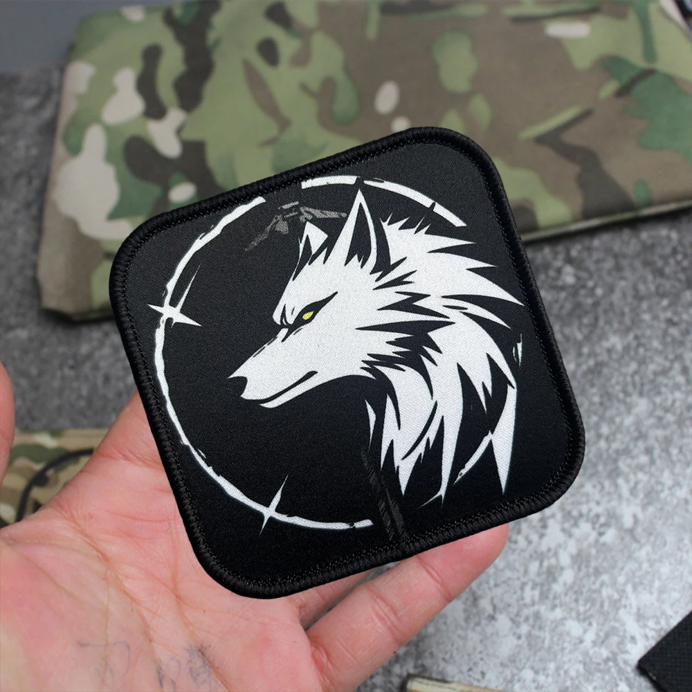 Parche táctico Lobo Solitario moral estampado con velcro para uniforme