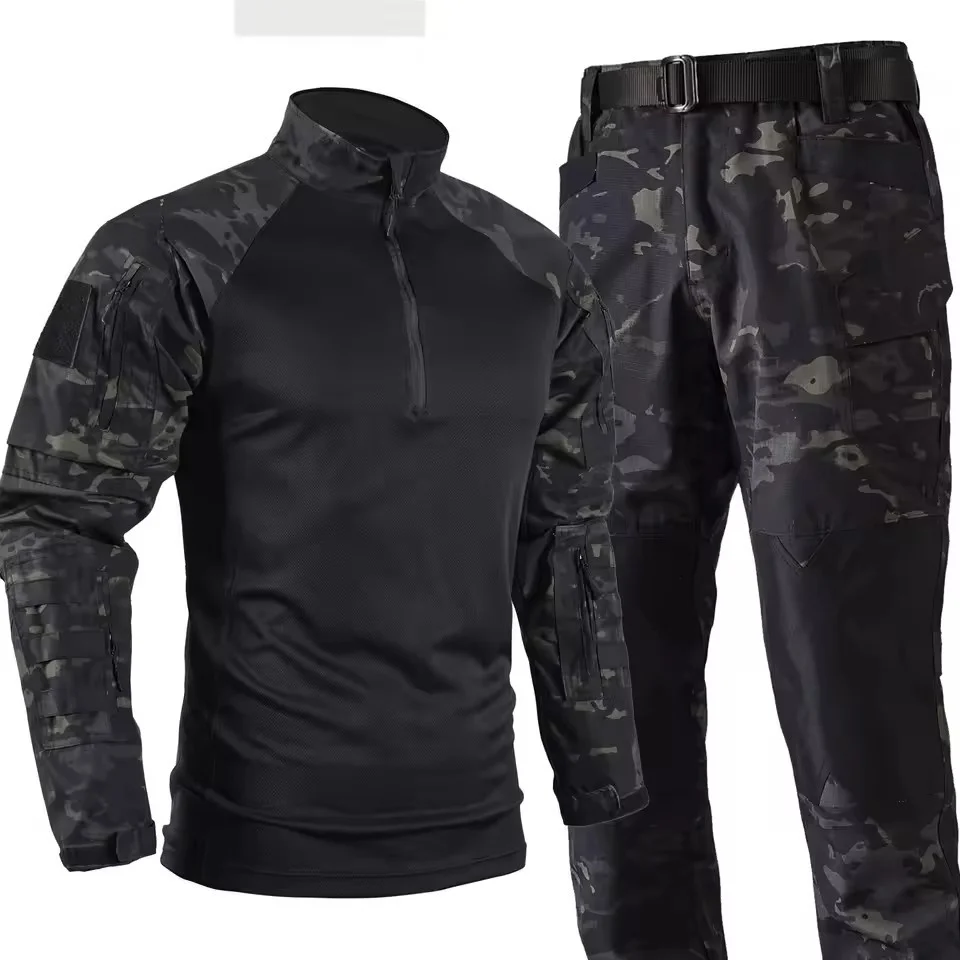 Nuevos conjuntos tácticos para hombre, camisetas de entrenamiento transpirables de secado rápido + pantalones Cargo resistentes al desgaste con múltiples bolsillos, trajes de 2 uds. - imagen 4