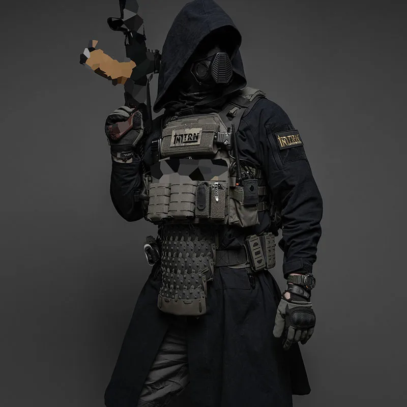 Bata de laboratorio táctica Camisa larga de crepé de lino sintético de algodón Chaqueta tipo mono Vestido largo - imagen 4