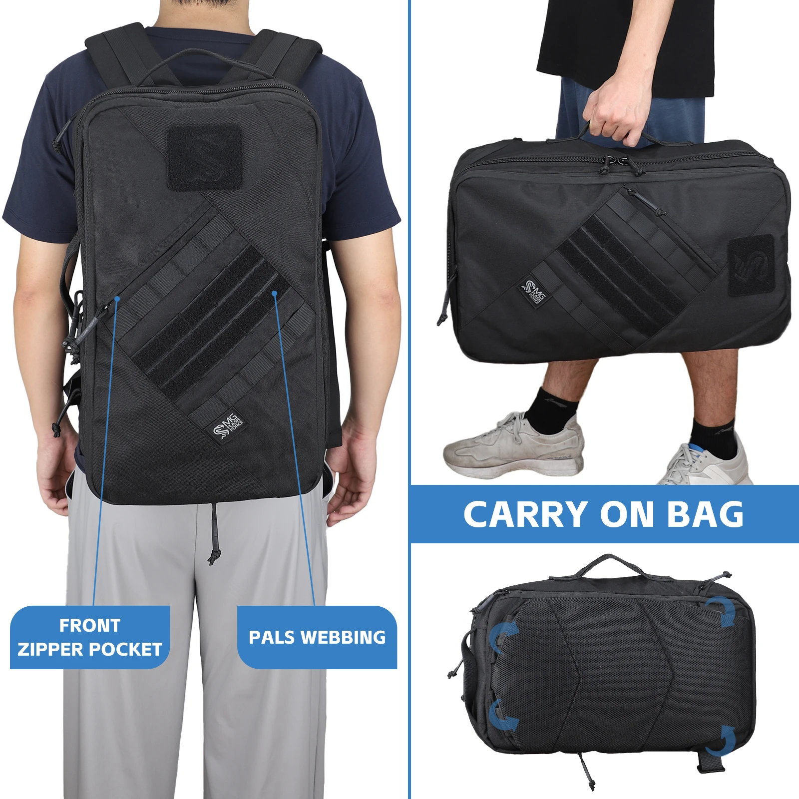 MGFLASHFORCE Mochila de viaje táctica para hombres, mochila de trabajo Molle, bolsa de transporte, compartimento para computadora portátil de 16", expandible de 24L a 35L - imagen 3