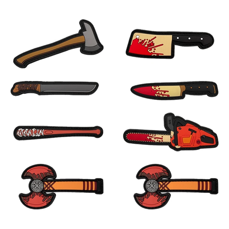Parche creativo de gancho y bucle de PVC para bate de béisbol, parches de accesorios de ropa de motosierra de dibujos animados, insignia moral al aire libre, insignias tácticas