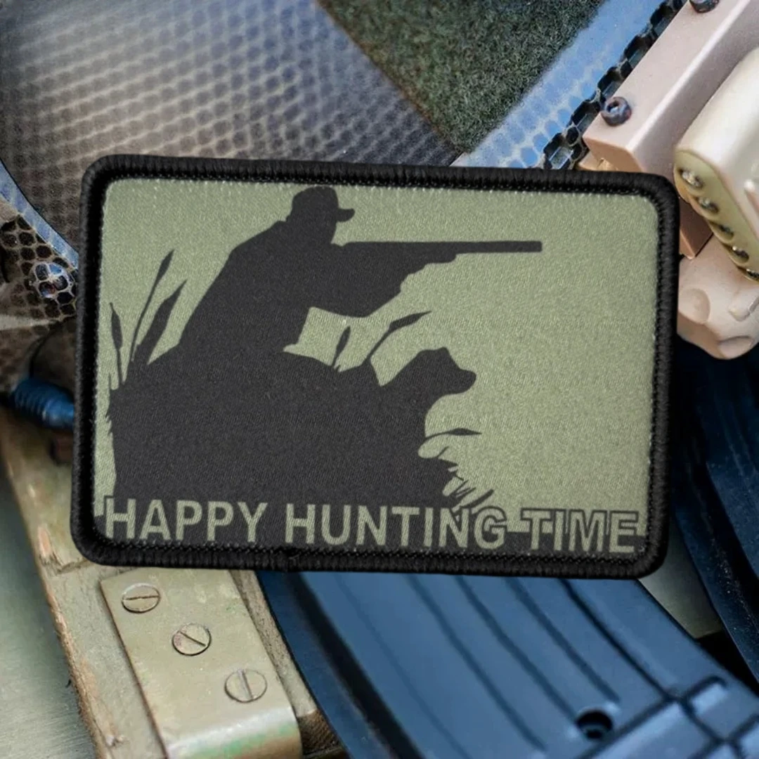 Parche táctico de moral del tiempo de caza, brazalete del ejército militar, parches de gancho y bucle impresos para ropa, pegatina para mochila - imagen 4