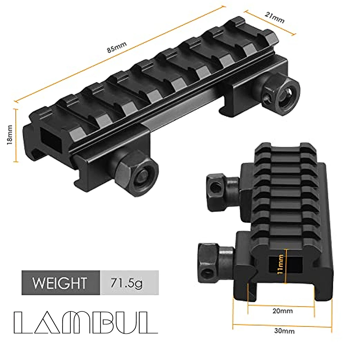 Adaptador de montaje elevador de altura de 17/18/30mm, mira de punto rojo de 20mm, extensión de 145mm, adaptador de montaje elevador de riel Picatinny, montaje en riel de 85mm - imagen 3