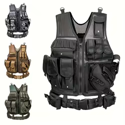 Chaleco táctico militar multifuncional, sistema MOLLE de liberación rápida, múltiples bolsillos para equipo de seguridad Airsoft CS para exteriores