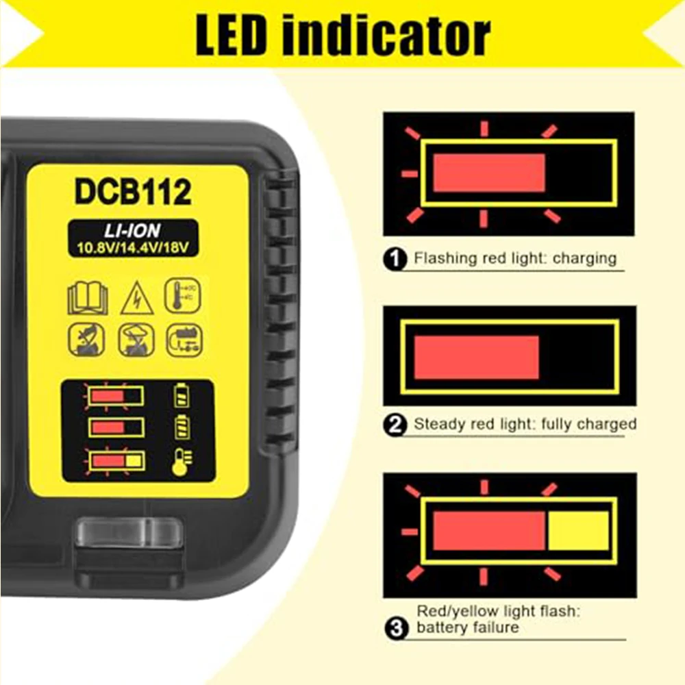 Cargador de batería de iones de litio DCB112 para DeWalt 10,8 V 12V 14,4 V 18V 20V 2A cargador de batería de litio para batería de herramientas eléctricas - imagen 5