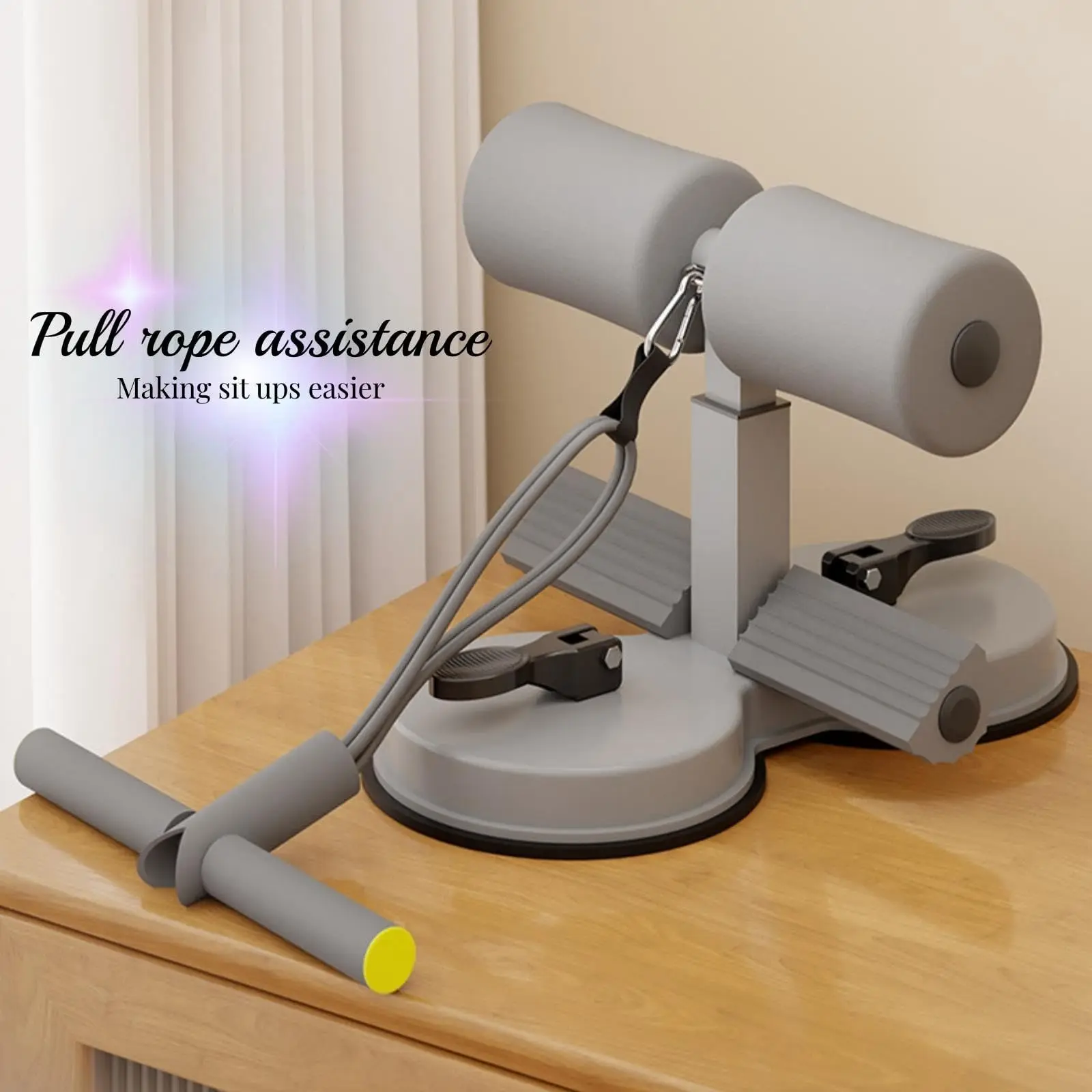 Barra para sentarse, soporte de suelo ajustable portátil para sentarse con 2 ventosas fuertes y 1 banda de resistencia, dispositivo de asistencia para barra de sentarse - imagen 5