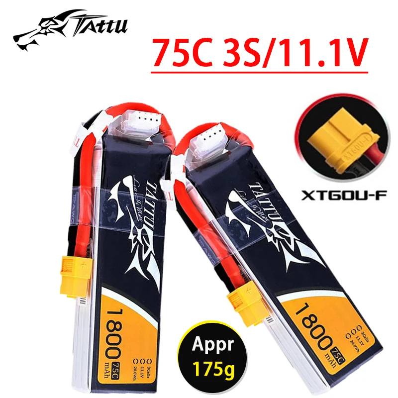 TATTU-batería Lipo 75C 3S de 1800mAh, 11,1 V, para helicóptero RC, Quadcopter, FPV, piezas de Dron de carreras, 11,1 V