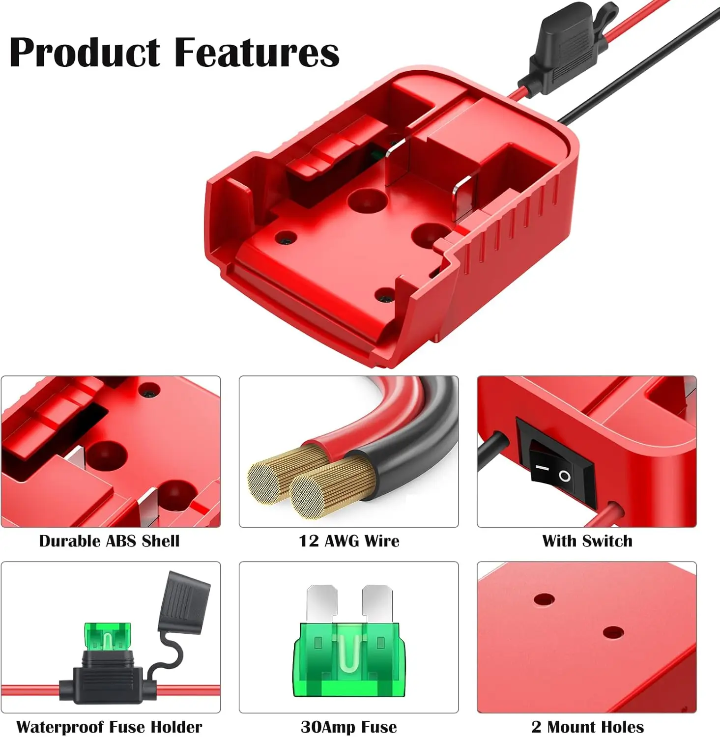 Adaptador de batería 18V Milwaukee M18 con interruptor y conector - imagen 4