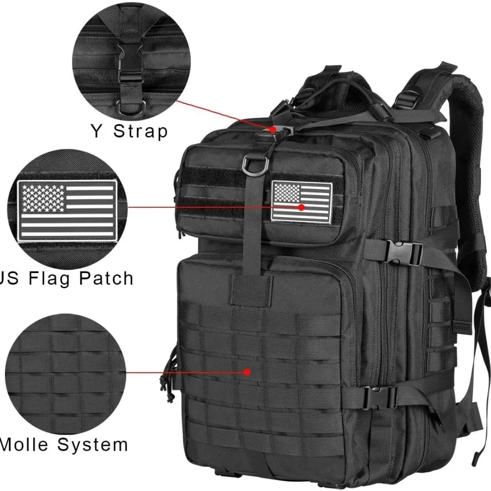 Mochilas tácticas de 45L para hombre, bolsas de viaje al aire libre, mochila escolar 3P EDC Molle para escalar, senderismo y caza - imagen 3