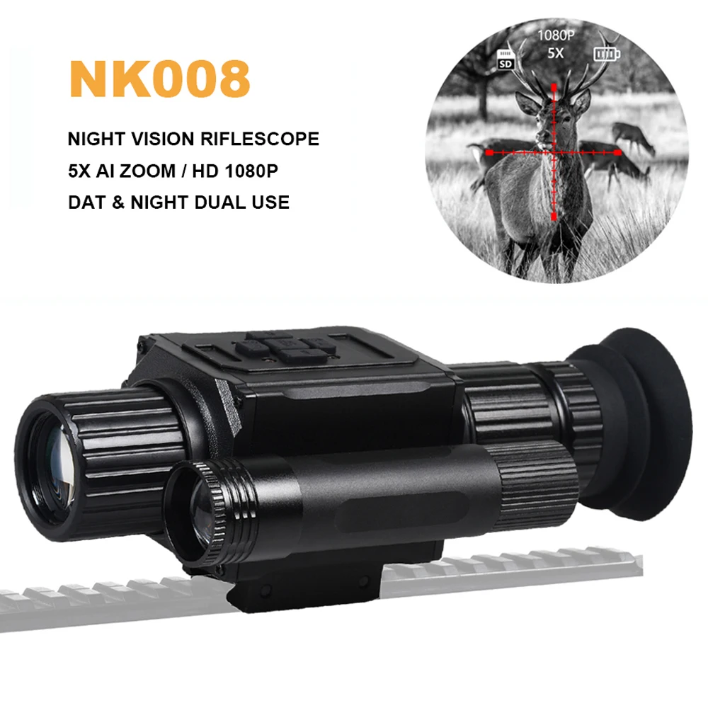 NK008 alcance de visión nocturna Digital 5X Zoom cámara de caza infrarroja mira telescópica HD 1080P grabación de vídeo Monocular dispositivo de visión nocturna