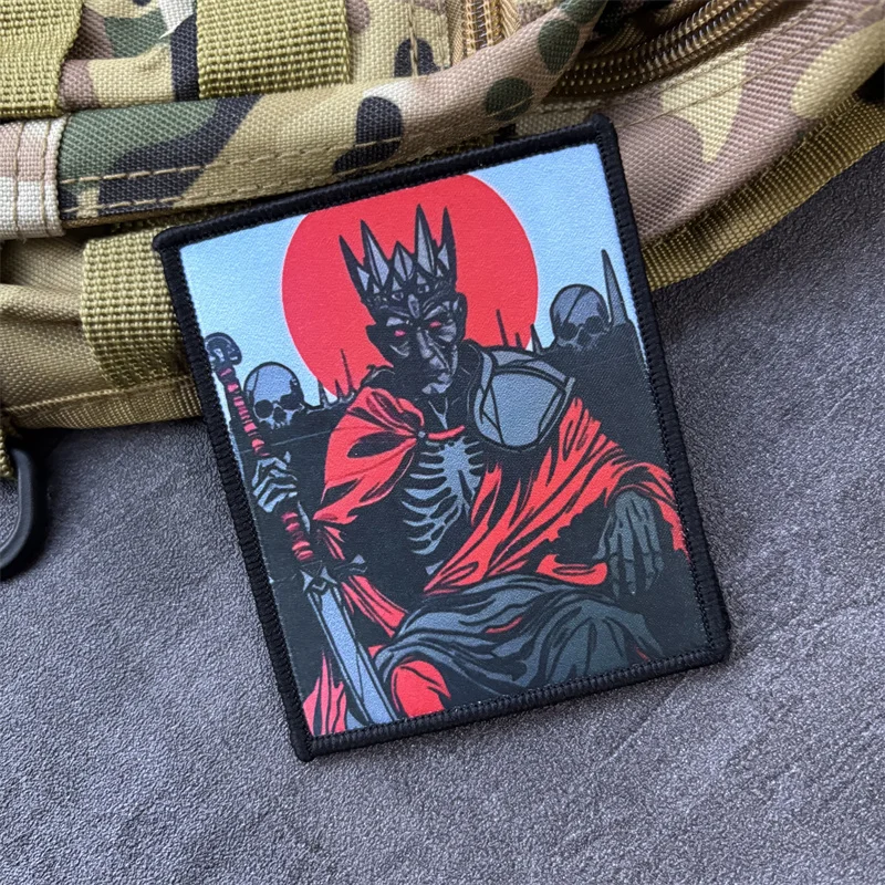 Parche estampado de rey esqueleto, insignia de moral táctica, parche militar con gancho, accesorios para mochila, pegatinas para ropa - imagen 2