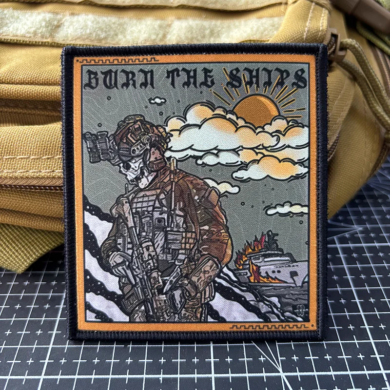 Parche táctico de soldado de calavera "Barn The Ships", insignia de moral de Rifleman del ejército, pegatina de brazalete militar con gancho y bucle