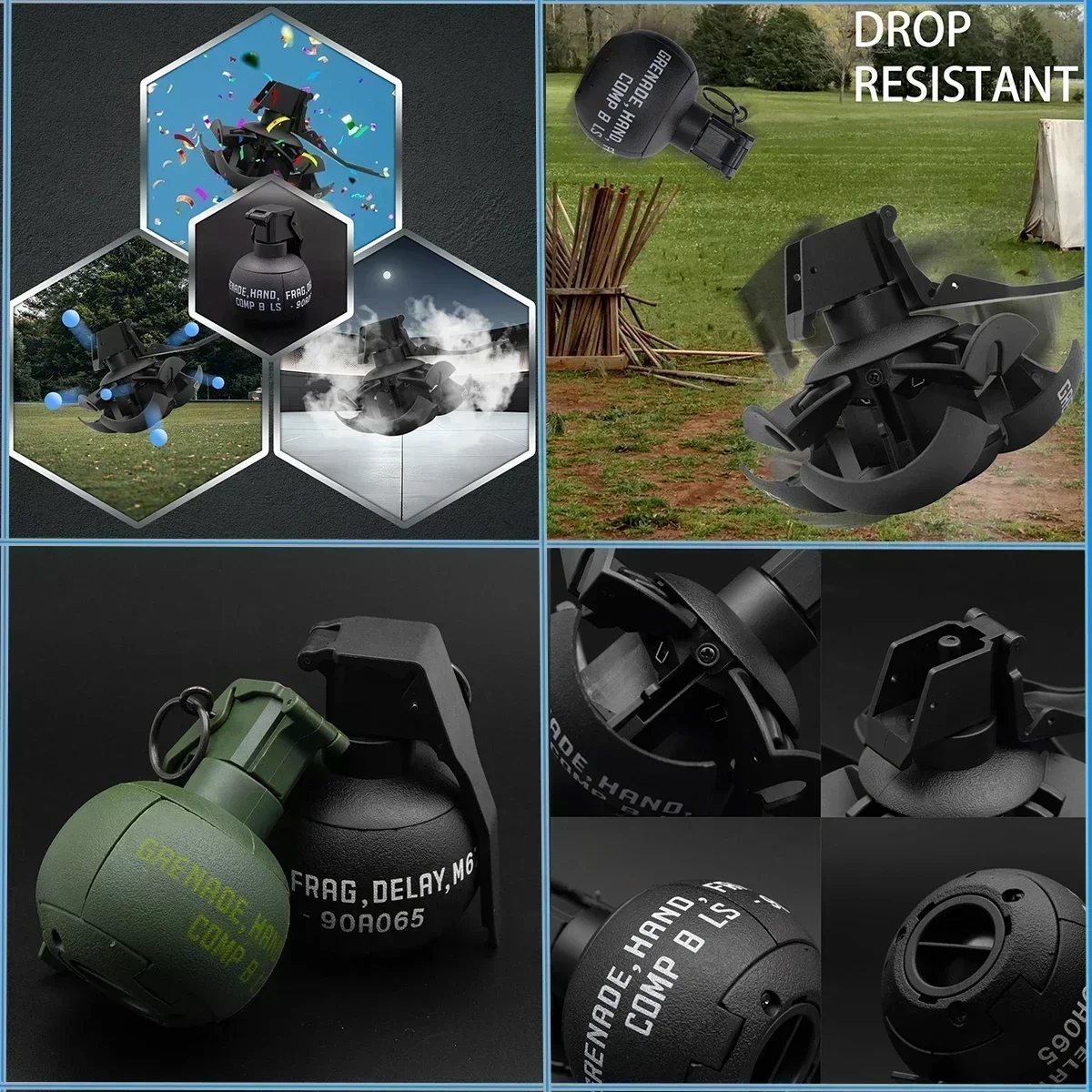 Modelo de Granada F1/3 Uds., juguete táctico de Paintball Airsoft con 1 bolsa de munición, anillo de tracción de impacto divertido, juguetes de Granada para adultos, deportes al aire libre - imagen 3