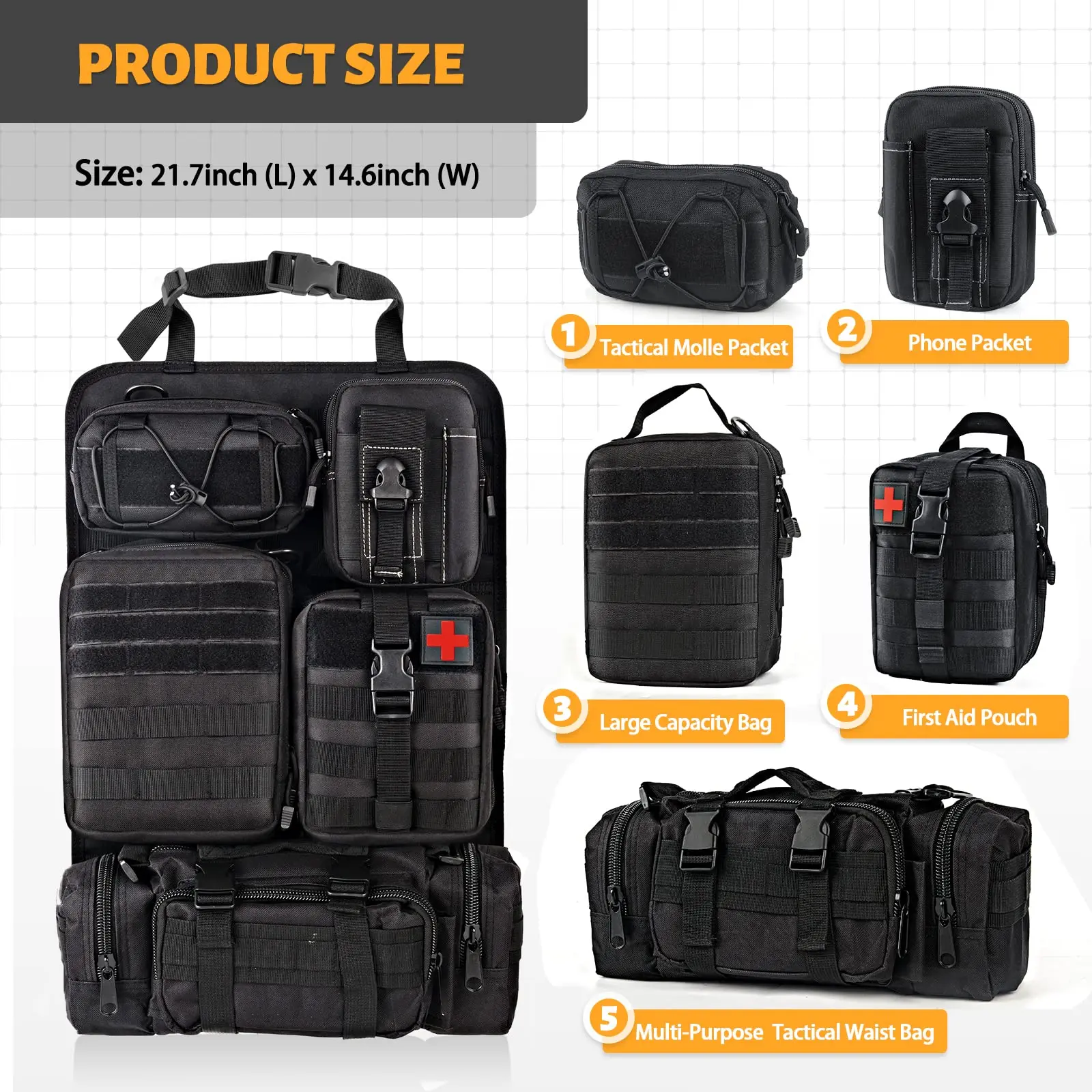 Organizador MOLLE para respaldo de asiento con bolsillos desmontables - imagen 4