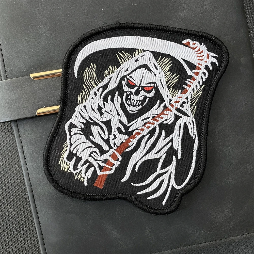 Parches de gancho y bucle bordados de Grim Reaper, pegatina de mochila táctica, insignia de moral, brazalete, emblema militar - imagen 5