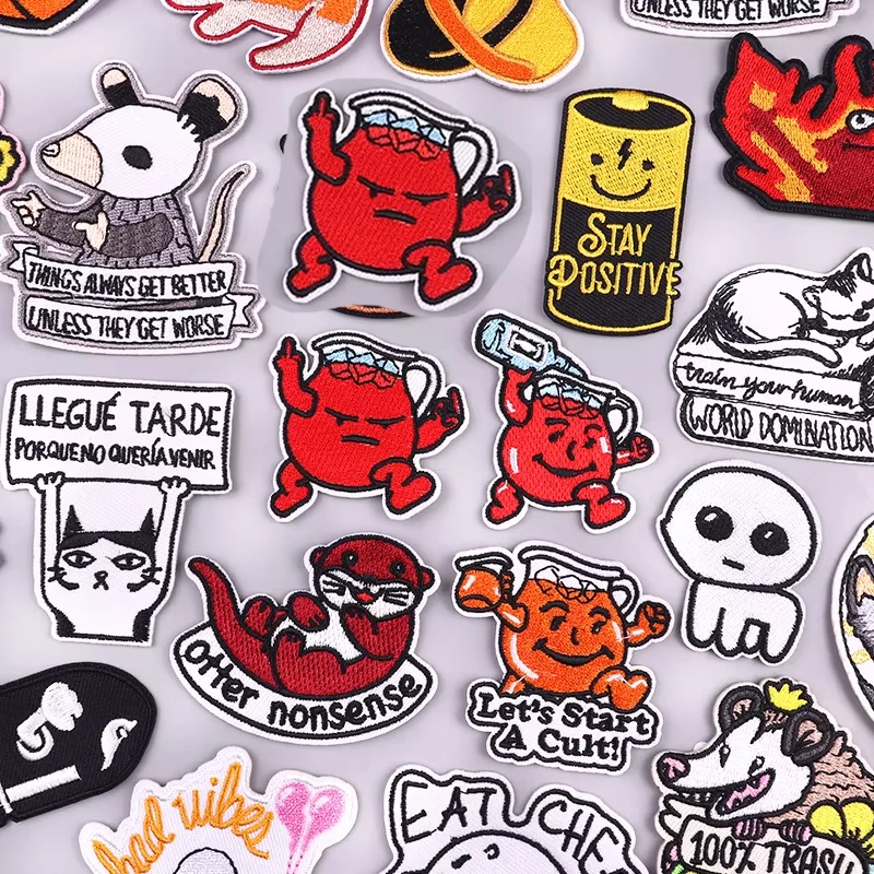 Parches bordados de dibujos animados divertidos, parche DIY de animales, gato, ratón, parches para planchar para ropa, chaquetas, mochila, insignias para coser, pegatinas - imagen 2