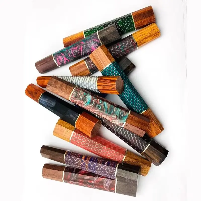 11 tipos de tamaños pequeños de resina/MAHOGANY, piel de serpiente de madera, patrón de panal, mangos de cuchillo de cocina de madera octogonales de estilo japonés - imagen 2
