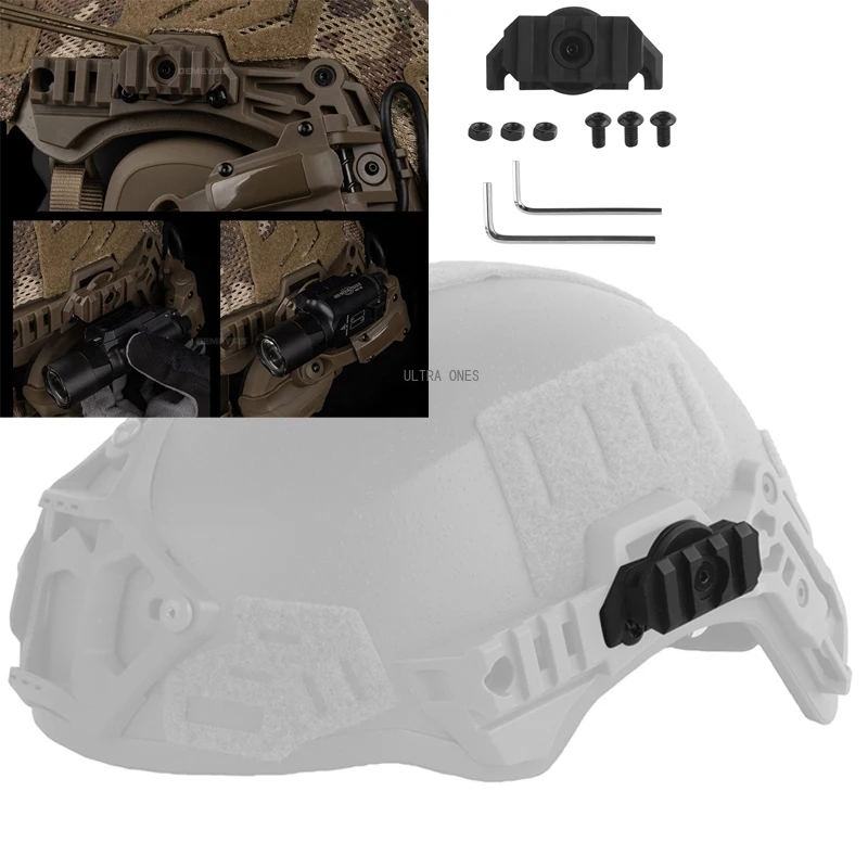 Adaptador de luces para cascos CS de caza, soporte para linterna con riel para casco con rotación ajustable de 360 grados para cascos del equipo Wendy 3,0