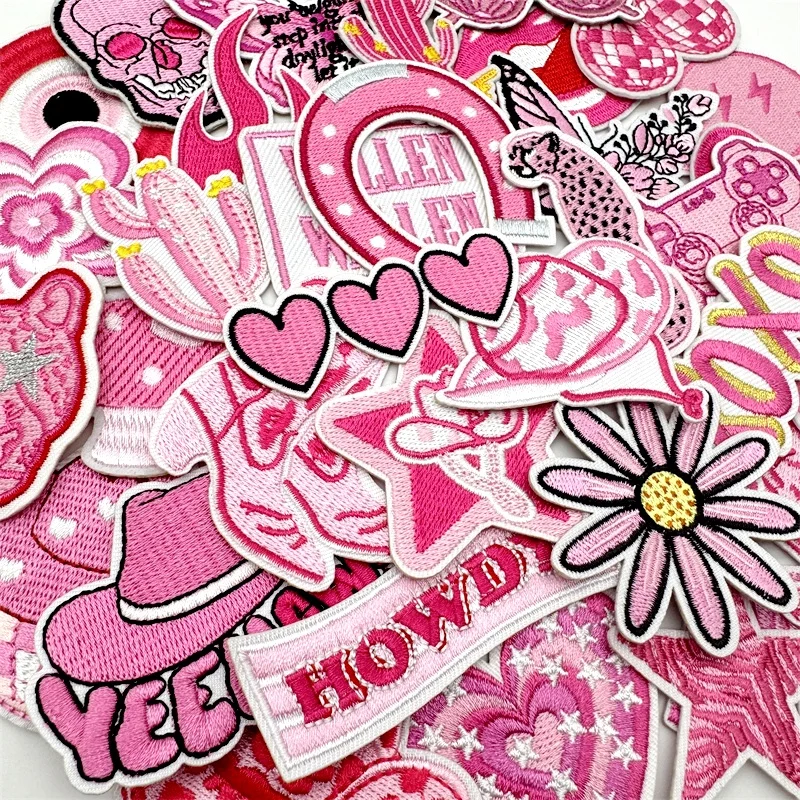 15/25/35/45/55 unids/lote, parches bordados surtidos de color rosa, apliques para ropa, parches para planchar, pegatinas de rayas de decoración DIY - imagen 4