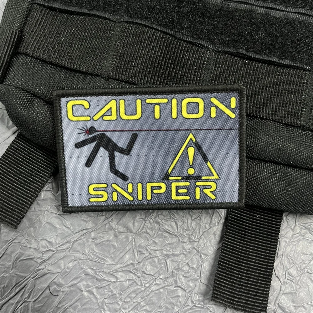 Parches de francotirador de precaución para ropa, pegatinas de impresión, mochila militar táctica, gancho y bucle, Wappen al aire libre - imagen 4