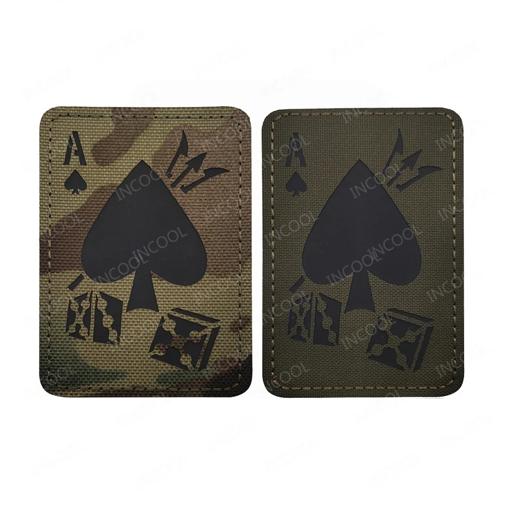 Parches bordados de póker táctico militar, insignias reflectantes infrarrojas IR, ojos de gato, ropa, bolso, tarjeta de la muerte, apliques - imagen 3