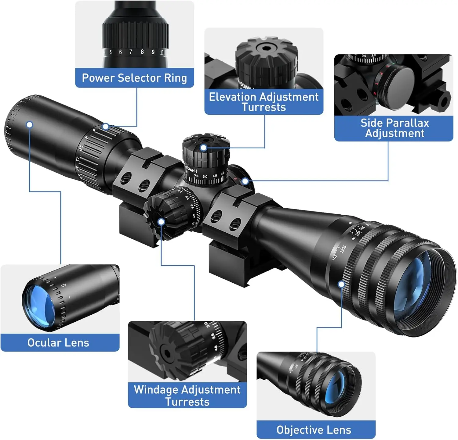 Mira telescópica para Rifle 4-16X44 AO SFP, para óptica de caza, iluminación roja, verde y azul, mira telescópica para retícula, mira Airsoft - imagen 5