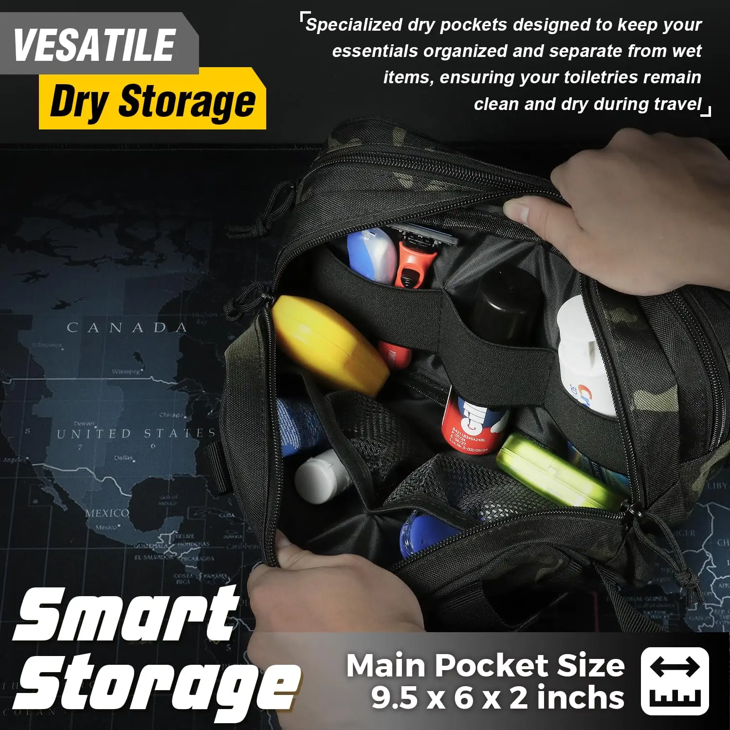 Neceser táctico para hombre, bolsa de higiene separada en seco y húmedo, Kit de afeitado Dopp pequeño y compacto, bolsas Molle, bolsas de ducha de viaje EDC - imagen 4