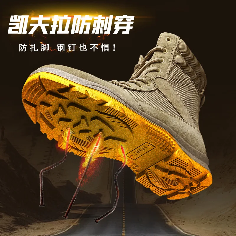 Zapatos de senderismo de cuero de vaca para hombre, zapatillas de montaña, botas de caza impermeables, botines tácticos de combate en el desierto, parte superior alta - imagen 3