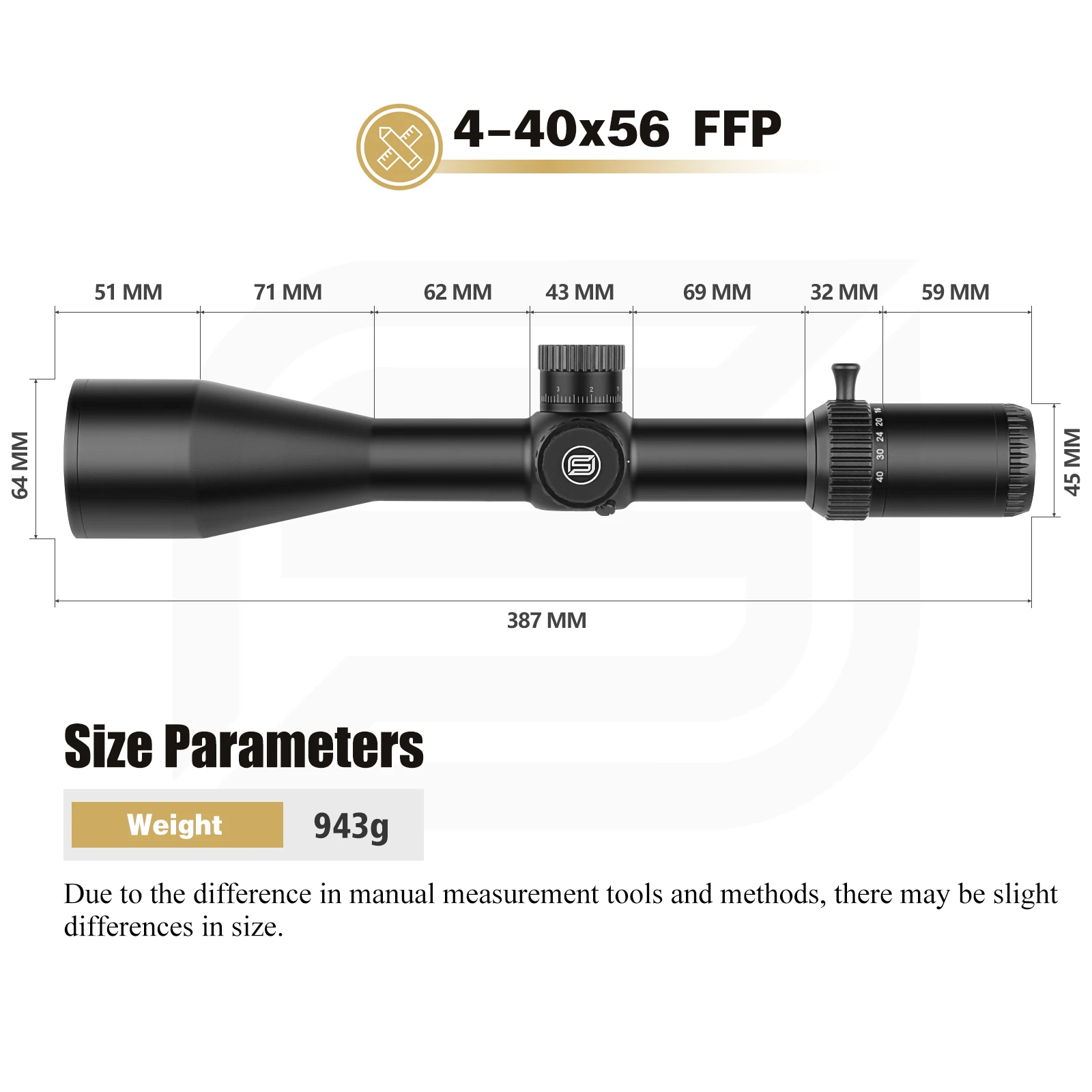 Spina Optics VoidRax 4-40x56 FFP – Mira telescópica Picatinny - imagen 4