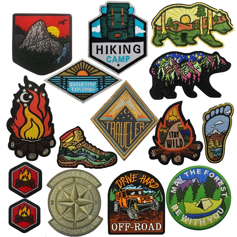 Nuevo diseño montañismo explorar aventura parche bordado 3D todoterreno viaje coche DIY moral brazalete mágico con parche para mochila