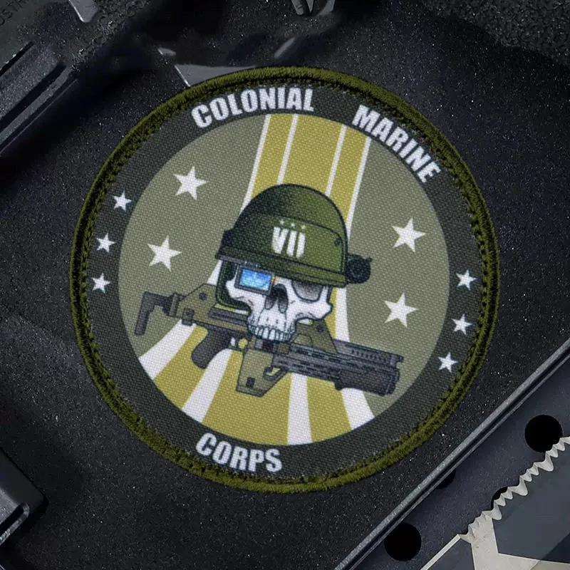 "Colonial Marine" Patch Skull Hook&Loop Patches Military Morale Armband Emblem Tactical Klett Combat Applique Backpack Stickers - imagen 2